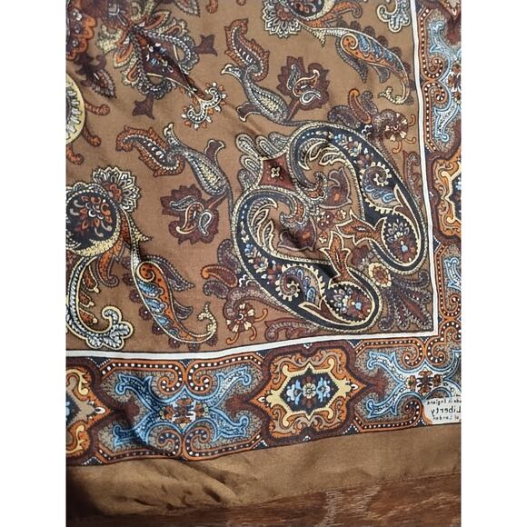 Vintage Liberty of London Silk Square Scarf Brown blue Paisley 23 x 24 mandala - Picture 4 of 16